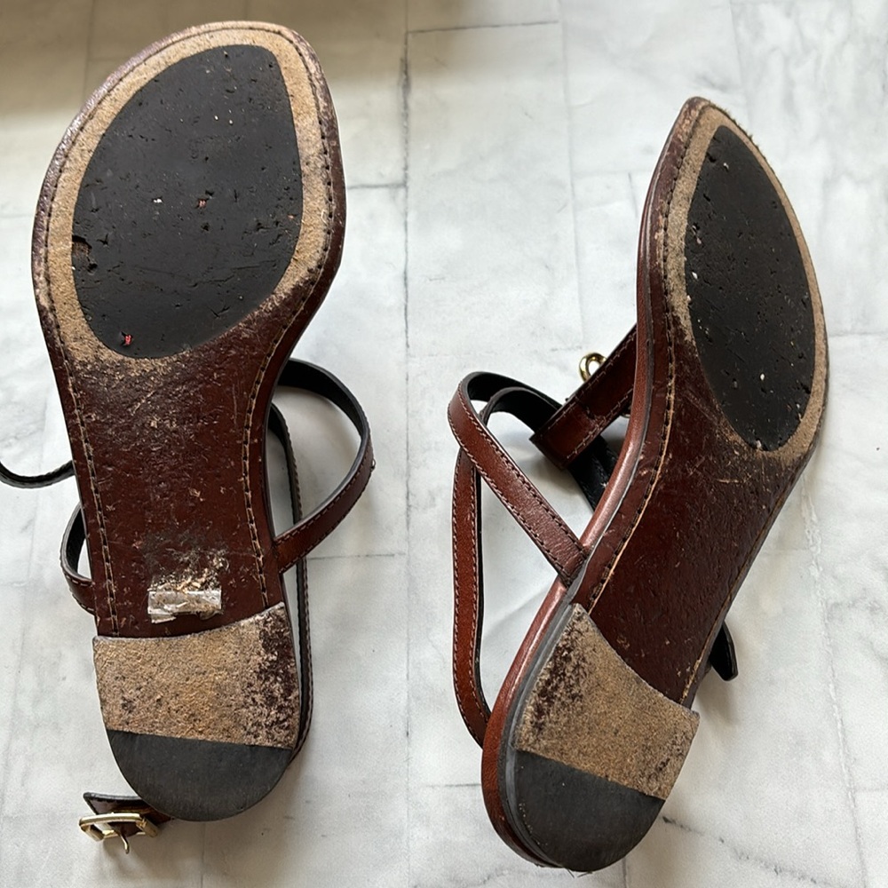 Burberry Reason Buckle-strap Brown Leather Flat Sandals - Picture 8 of 15